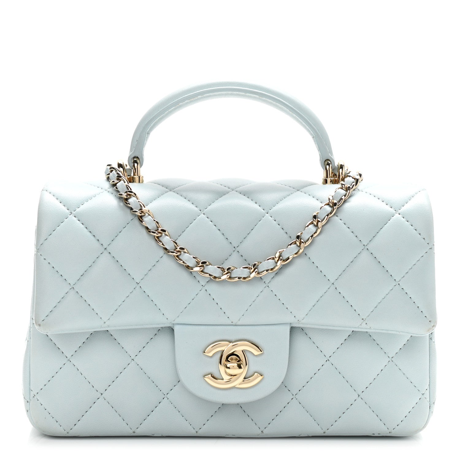 Chanel Lambskin Quilted Mini Top Handle Rectangular Flap Light Blue 1 of 12