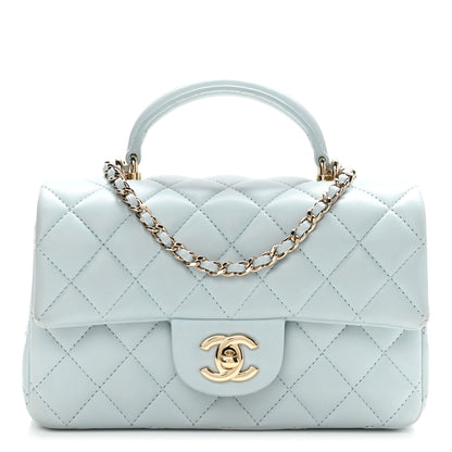 Chanel Lambskin Quilted Mini Top Handle Rectangular Flap Light Blue 1 of 12