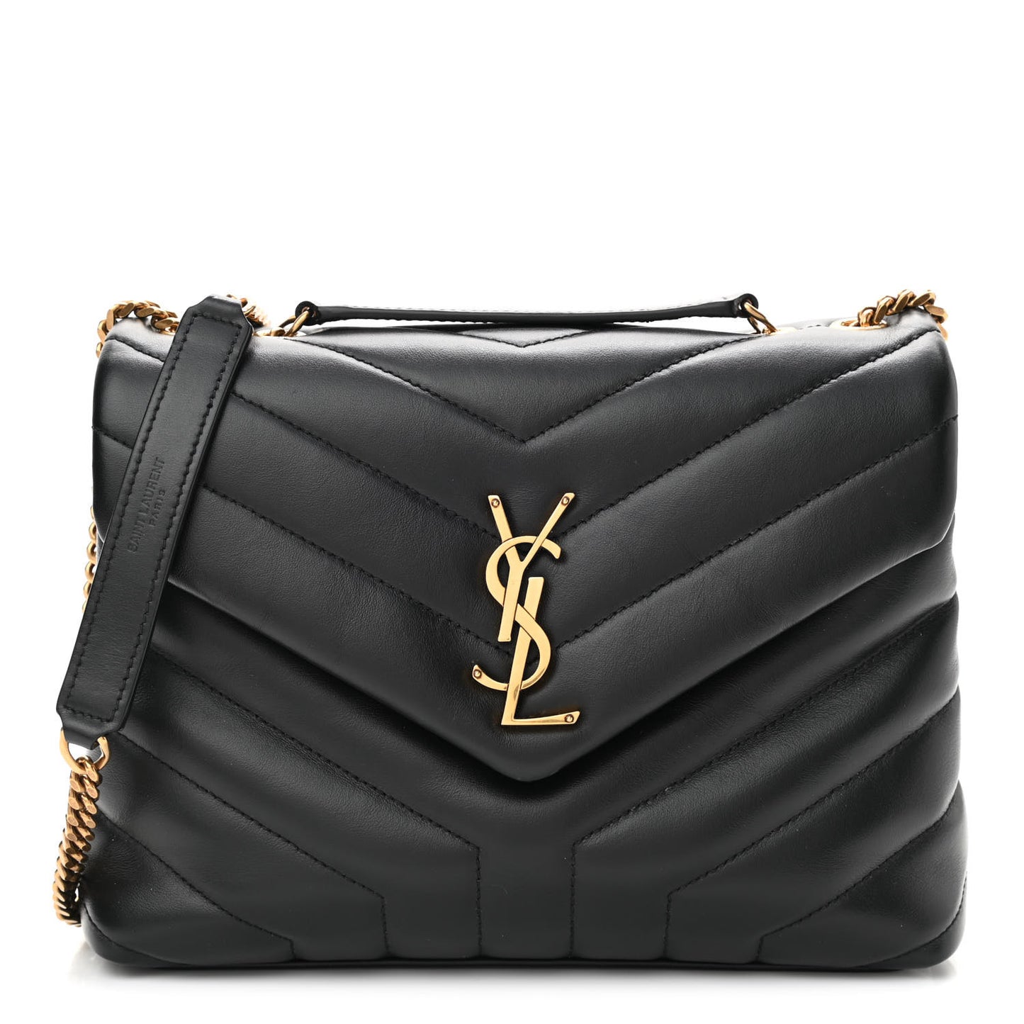Calfskin Y Quilted Monogram Small Loulou Chain Satchel Black
