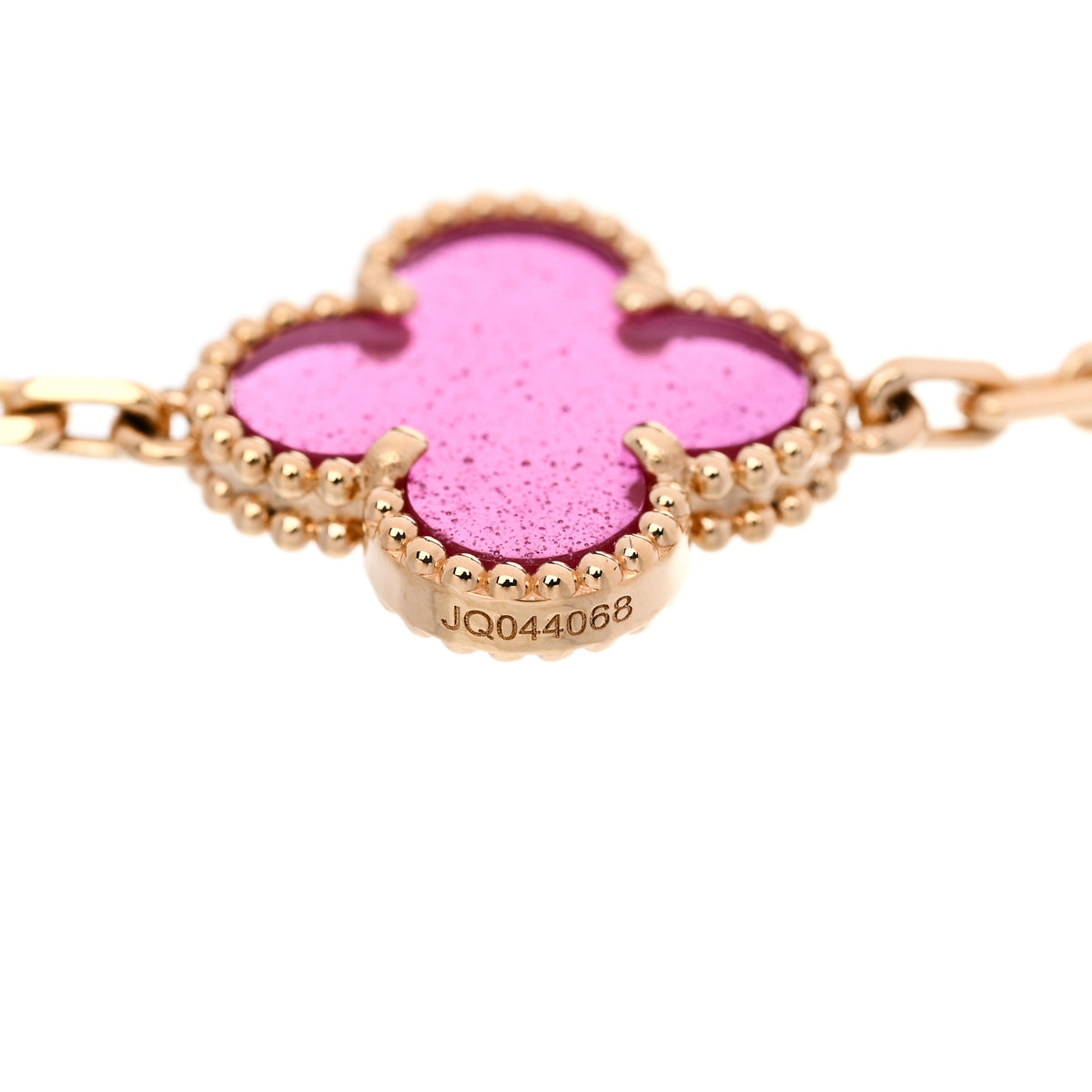 18K Yellow Gold Pink Enamel 5 Motifs Vintage Alhambra Bracelet