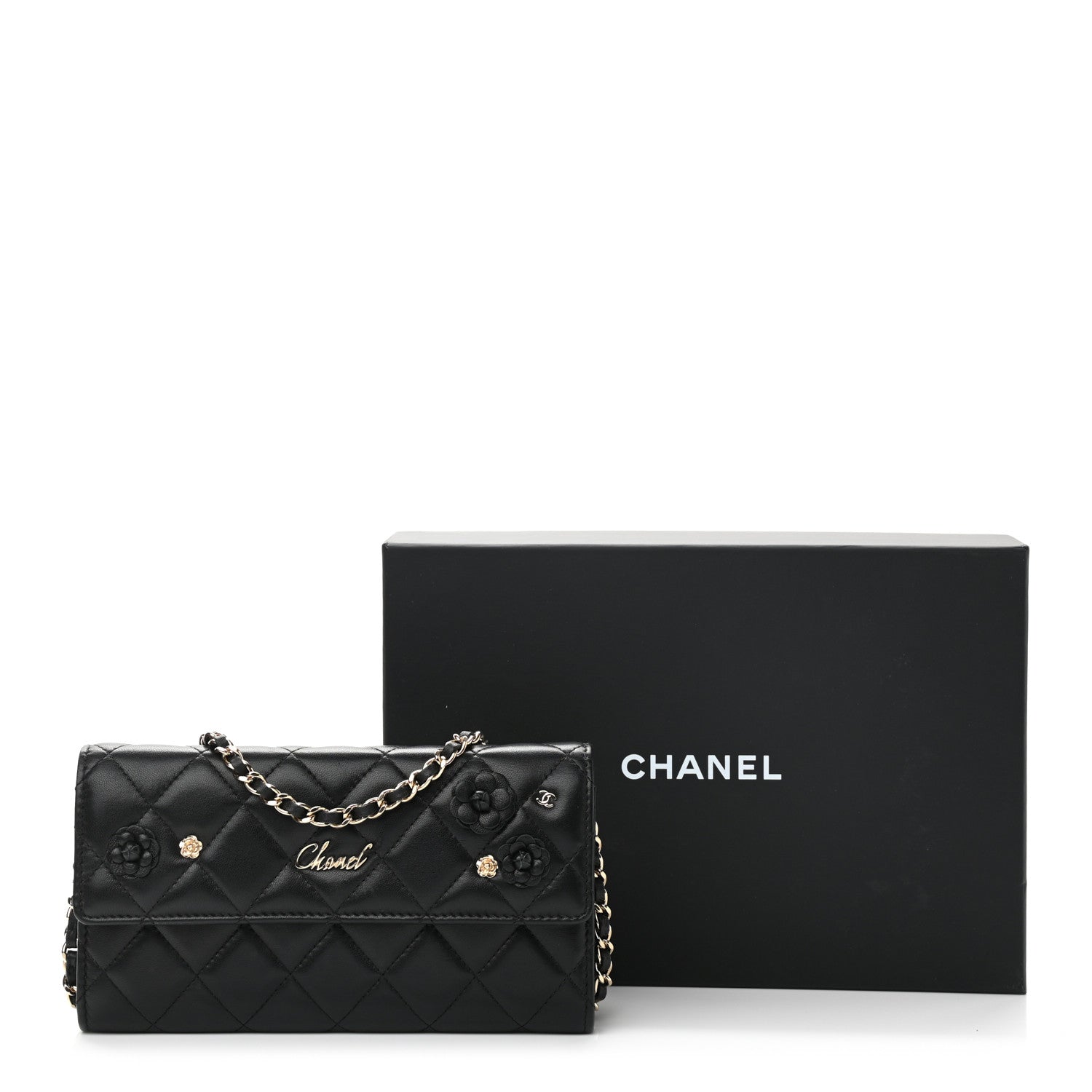 Chanel Lambskin Camellia Wallet on Chain WOC Black 12 of 12