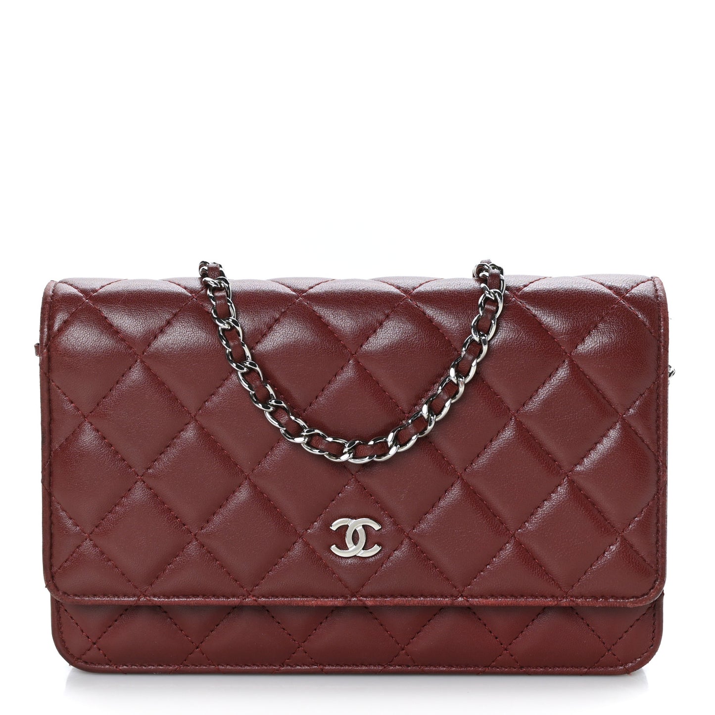 Lambskin Quilted Wallet On Chain WOC Burgundy