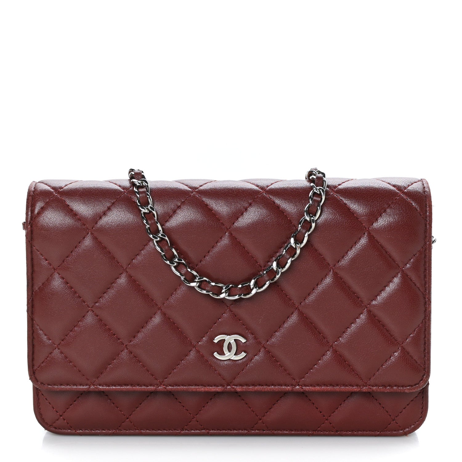 Chanel Lambskin Quilted Wallet On Chain WOC Burgundy 1 of 10