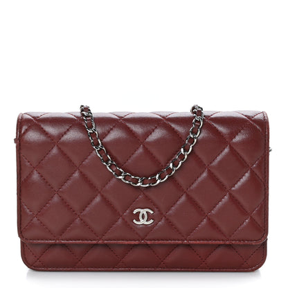 Chanel Lambskin Quilted Wallet On Chain WOC Burgundy 1 of 10