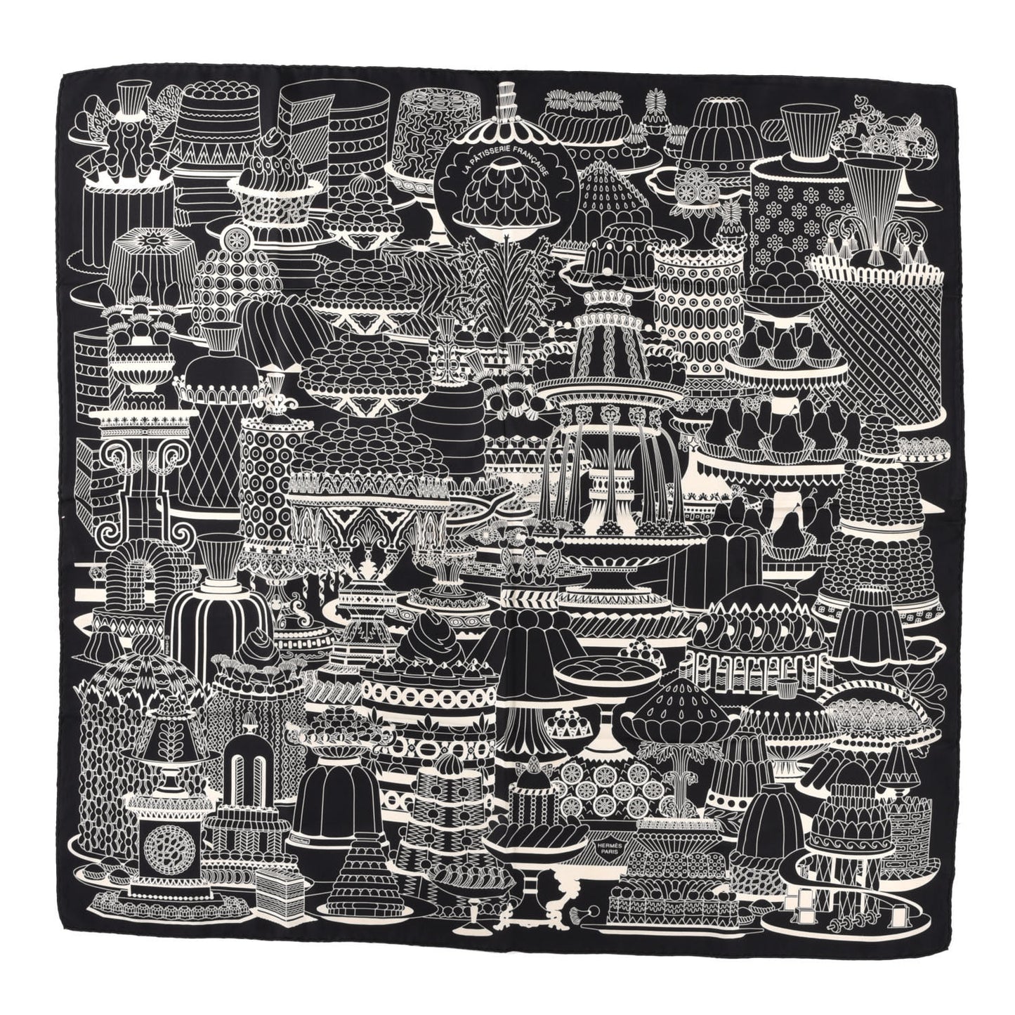 Silk La Patisserie Francaise Scarf 90 Black Creme