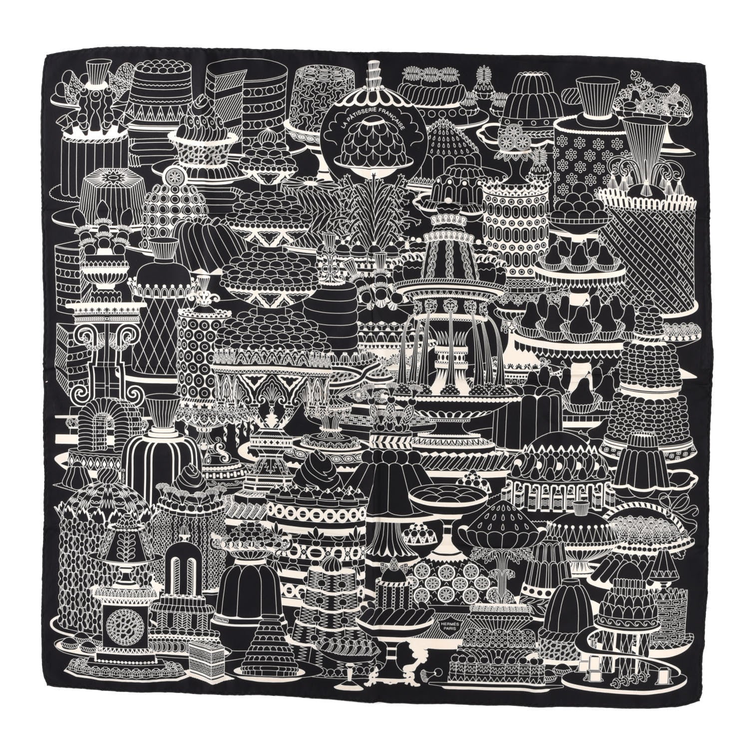 Hermes Silk La Patisserie Francaise Scarf 90 Black Creme 1 of 5