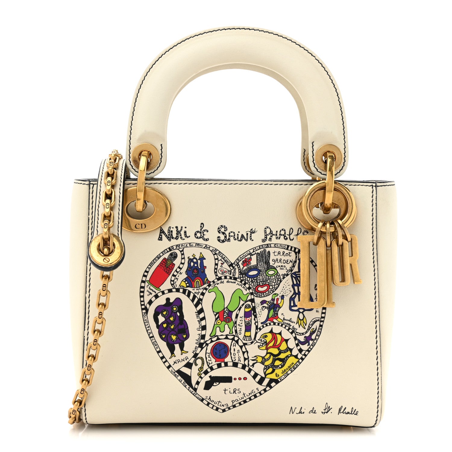 Christian Dior Calfskin Niki De Saint Phalle Heart Mini Supple Lady Dior Off White 1 of 15