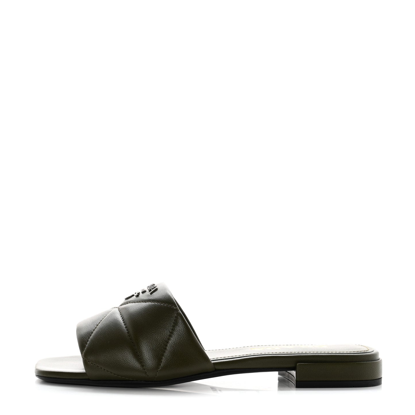 Nappa Logo Quilted 10mm Slide Sandals 36.5 Militare