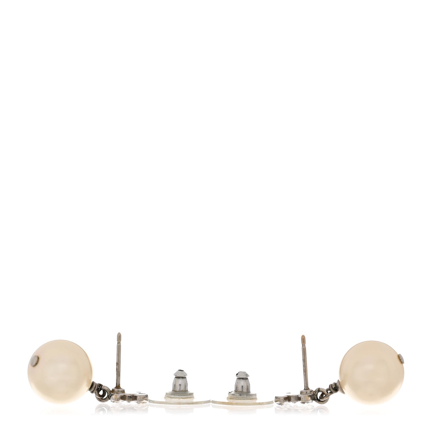 Chanel Crystal Pearl CC Drop Earrings Silver Pearly White 3 of 3