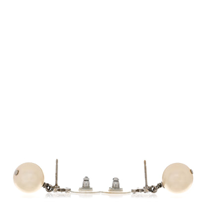 Chanel Crystal Pearl CC Drop Earrings Silver Pearly White 3 of 3