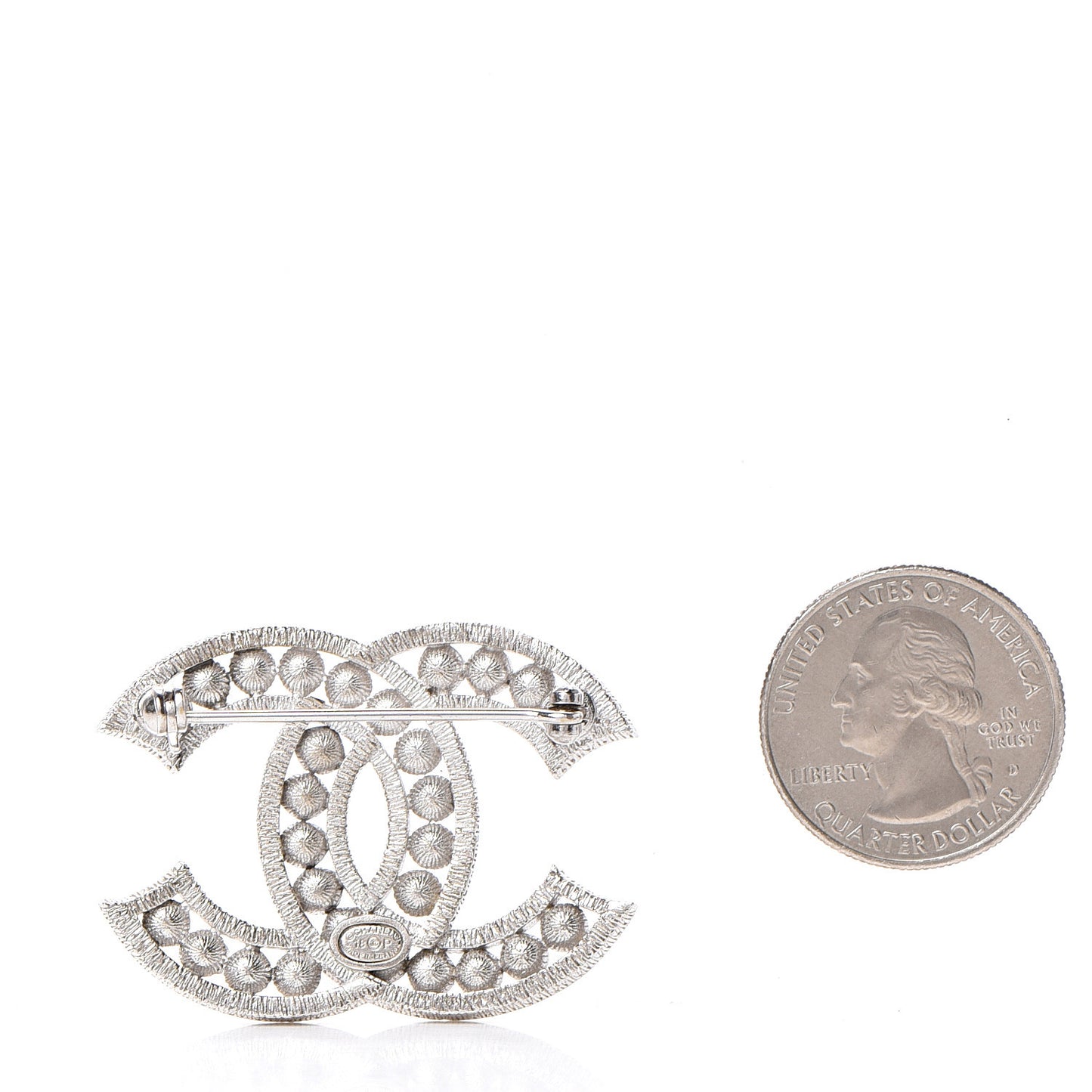 Pearl Crystal CC Brooch Silver