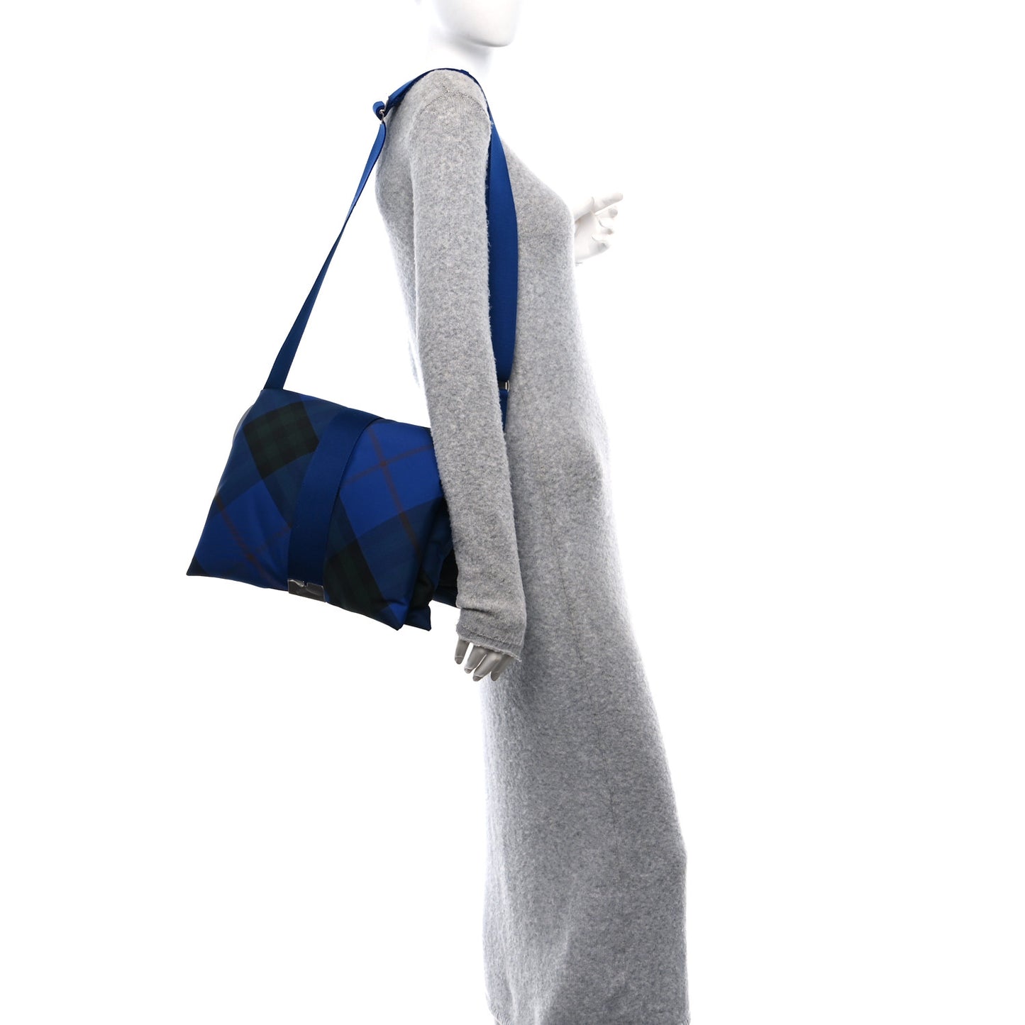 Nylon Pillow Check Knight Crossbody Blue