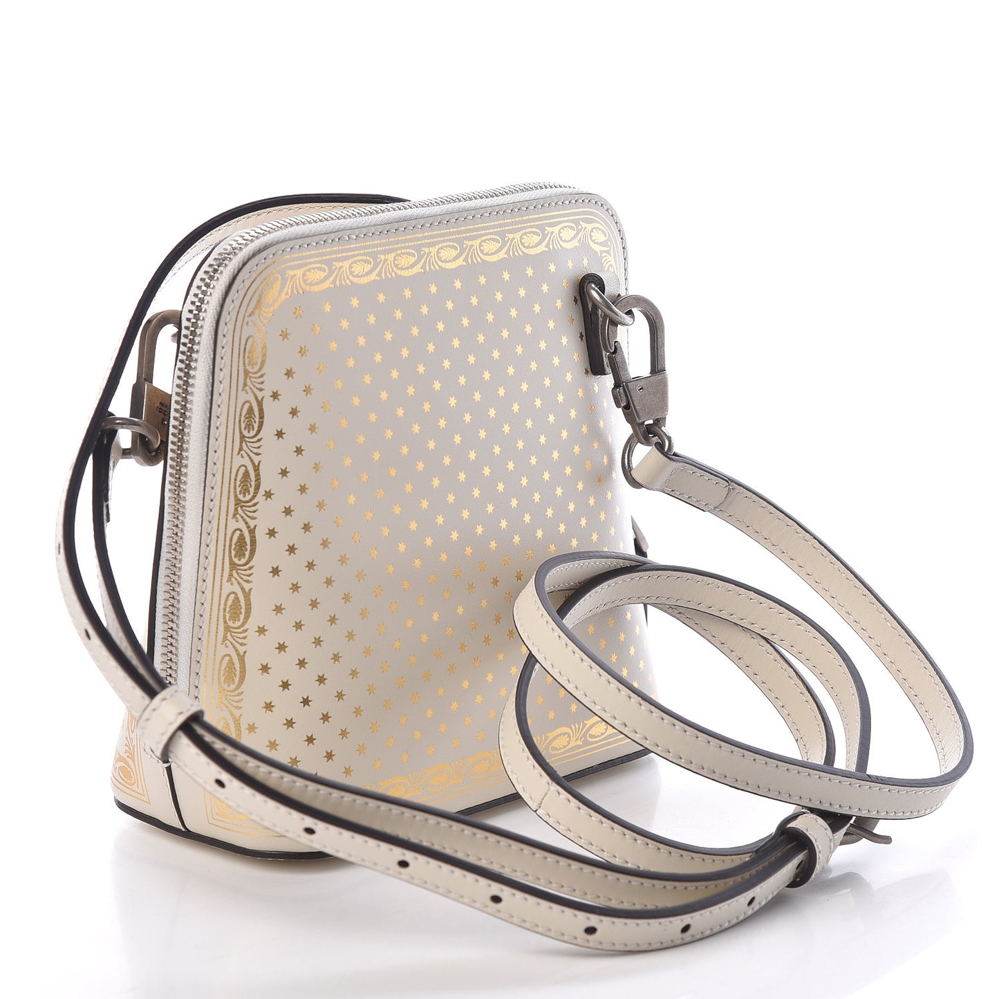 X SEGA Calfskin GUCCY Stars Mini Dome Shoulder Bag Mystic White Gold