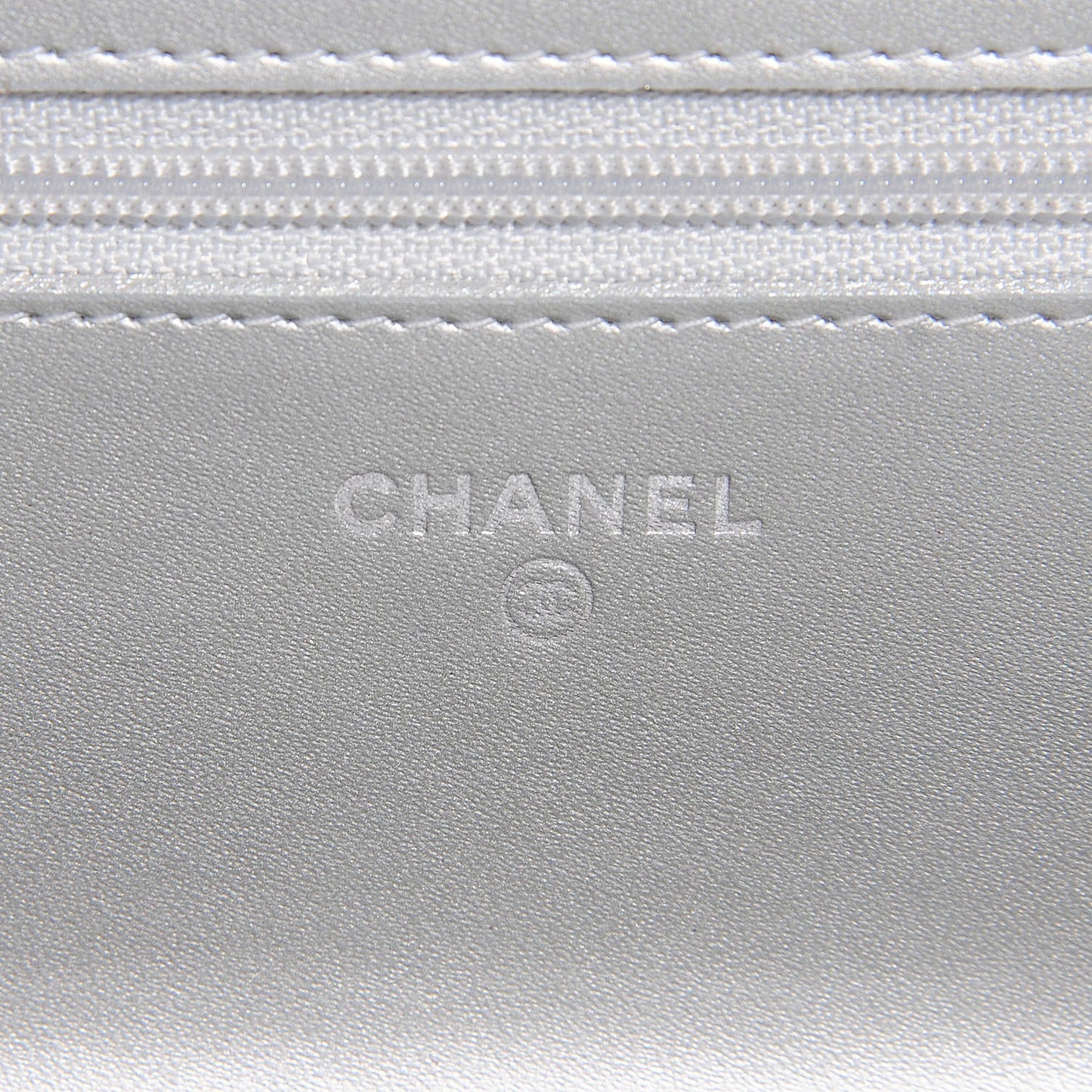 Metallic Patent Calfskin Quilted Boy Wallet on Chain WOC Silver