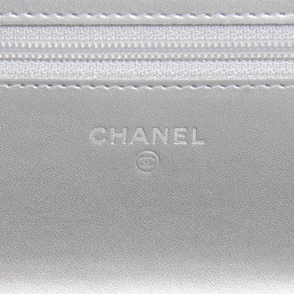 Chanel Metallic Patent Calfskin Quilted Boy Wallet on Chain WOC Silver 6 of 8
