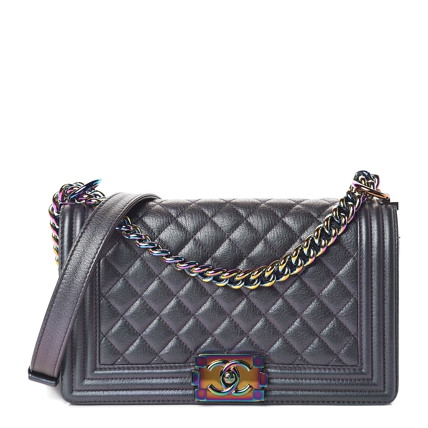 Iridescent Goatskin Quilted Medium Boy Flap Purple