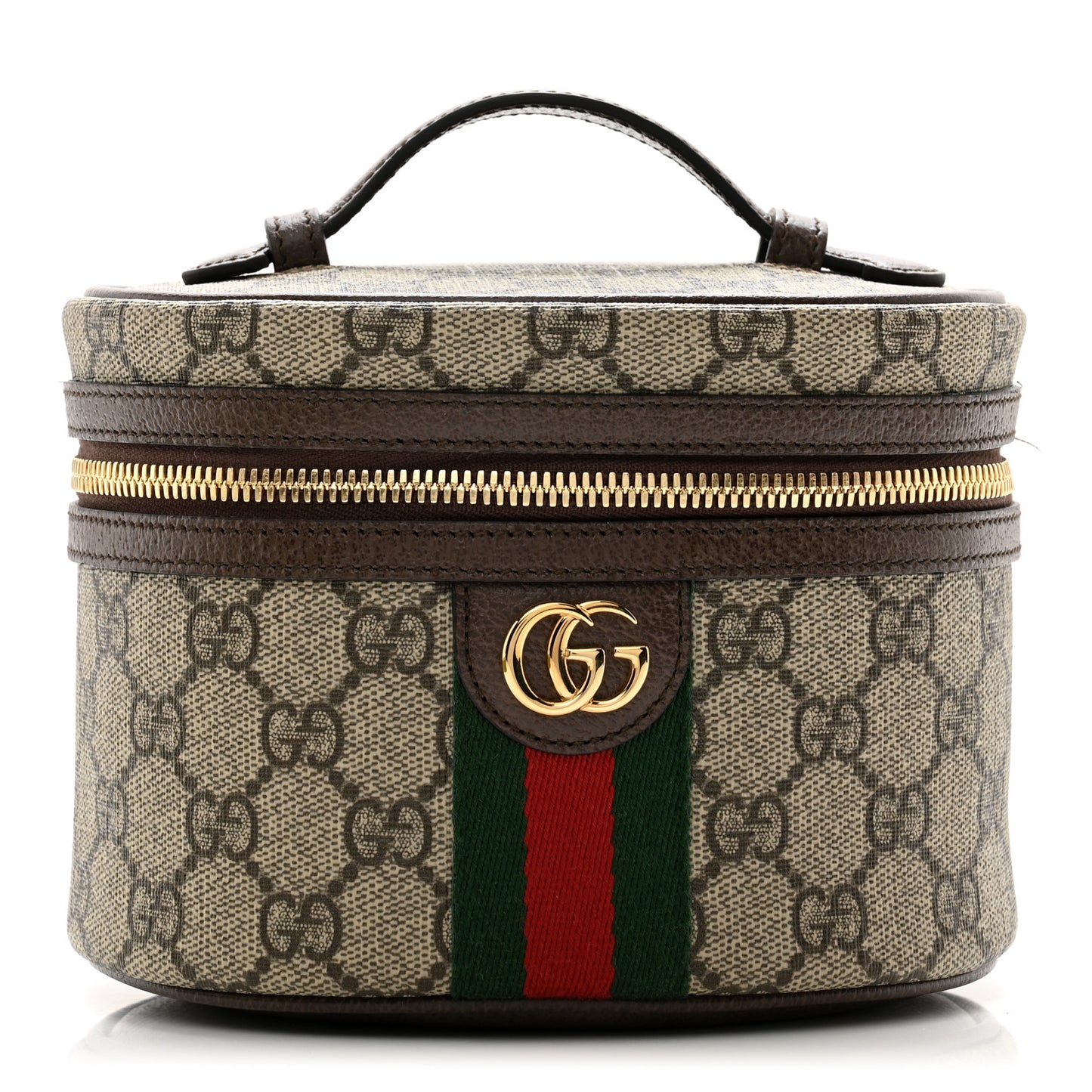 GG Supreme Monogram Textured Calfskin Web Ophidia Vanity Cosmetic Case Beige Ebony New Acero