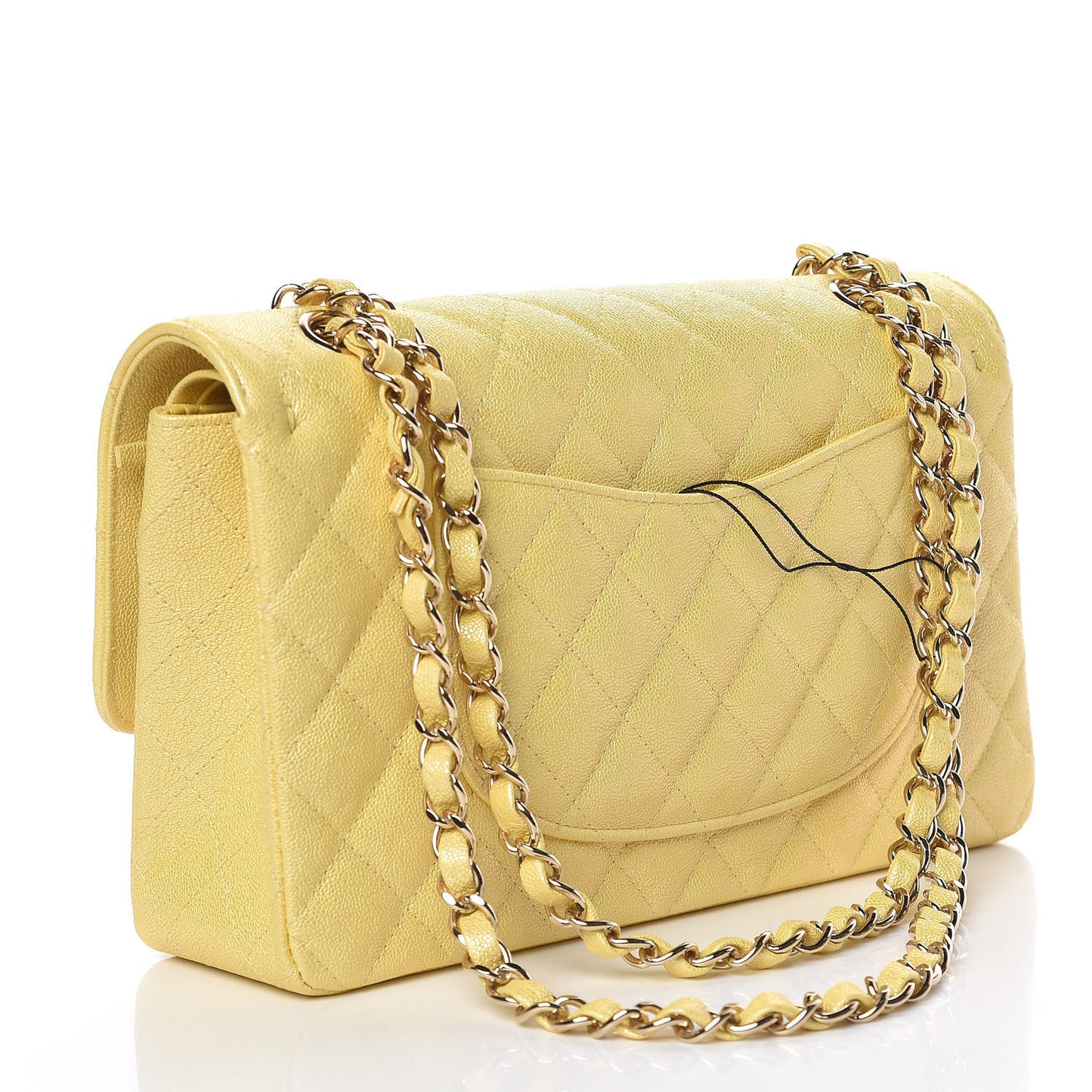 Iridescent Caviar Quilted Medium Double Flap Yellow
