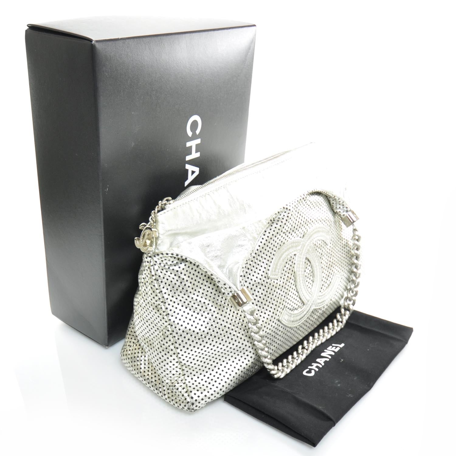 Chanel Metallic Glazed Calfskin Perforated Rodeo Drive Hobo Silver 3 of 12
