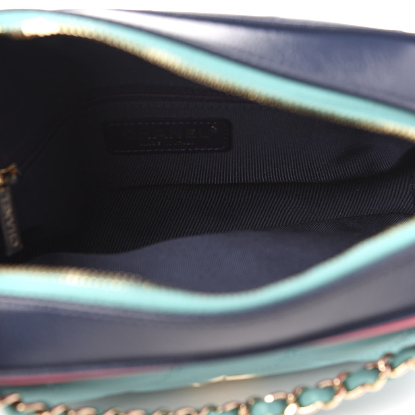 Goatskin Quilted Tri-Color Small In & Out Camera Case Navy Turquoise Pink