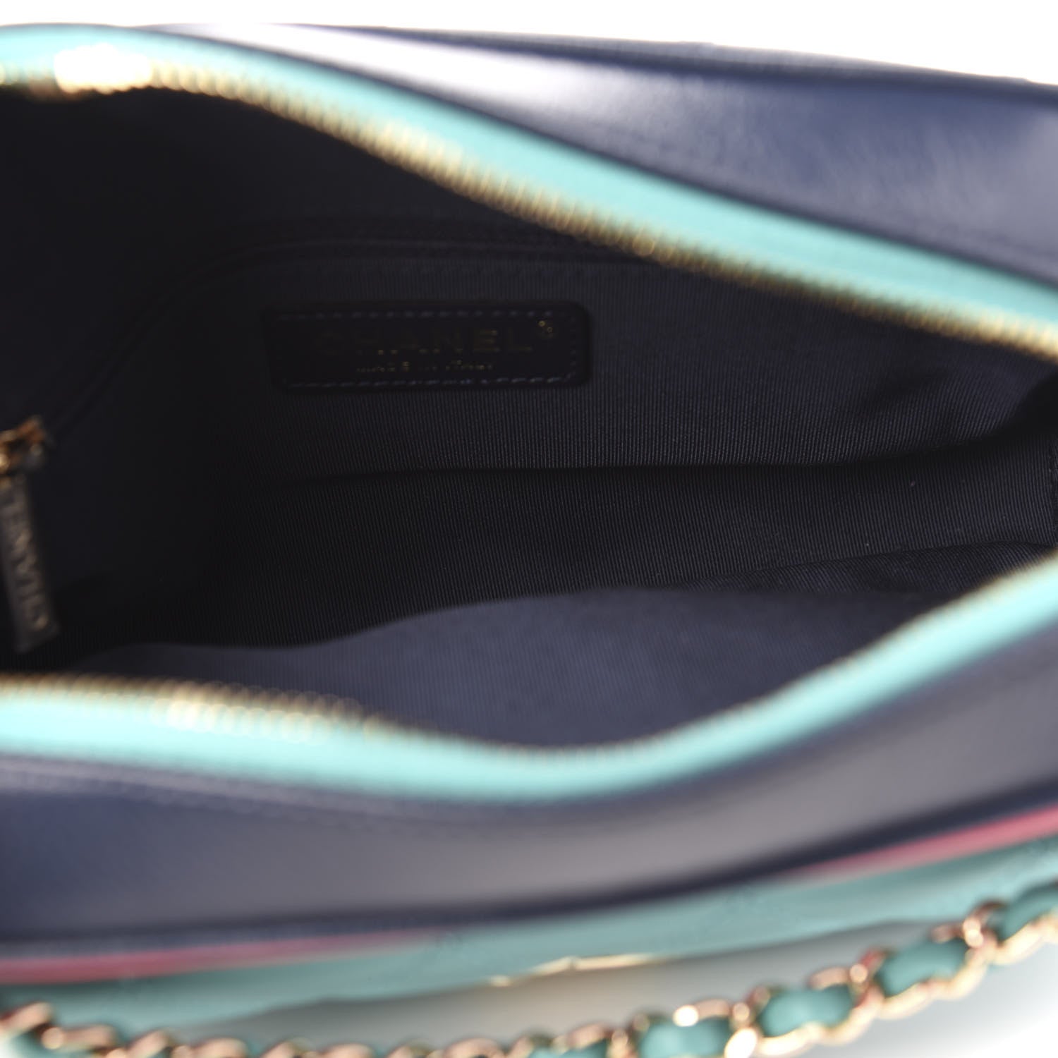 Chanel Goatskin Quilted Tri-Color Small In & Out Camera Case Navy Turquoise Pink 6 of 13