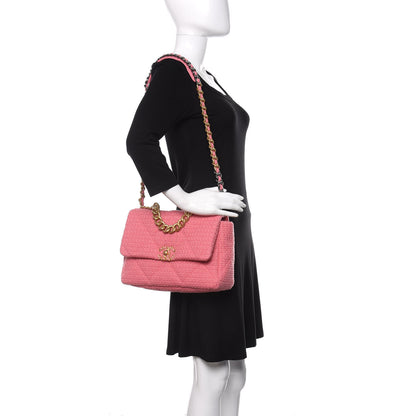 Chanel Metallic Tweed Quilted Large Chanel 19 Flap Pink 2 of 12