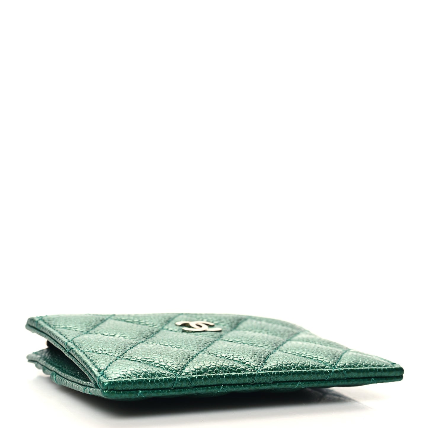 Metallic Caviar Quilted CC Zip Card Holder Green