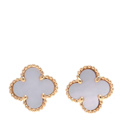 Van Cleef & Arpels 18K Yellow Gold Mother of Pearl Sweet Alhambra Earrings 1 of 5