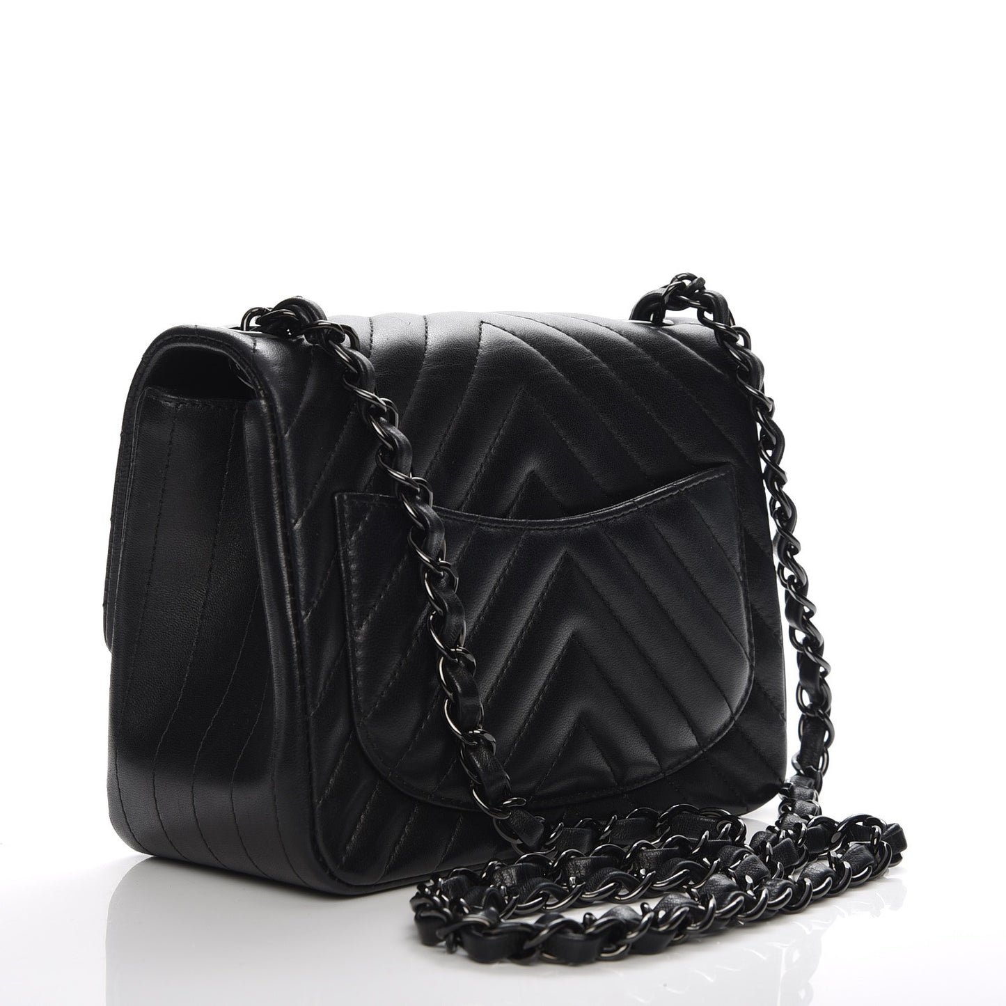 Lambskin Chevron Quilted Mini Square Flap So Black