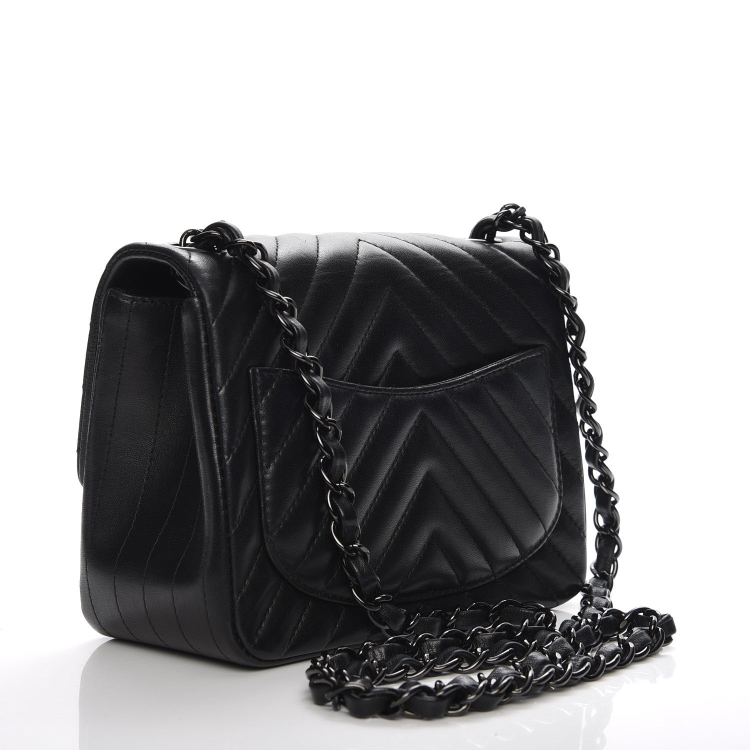 Chanel Lambskin Chevron Quilted Mini Square Flap So Black 3 of 7