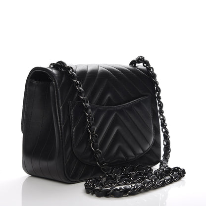 Chanel Lambskin Chevron Quilted Mini Square Flap So Black 3 of 7