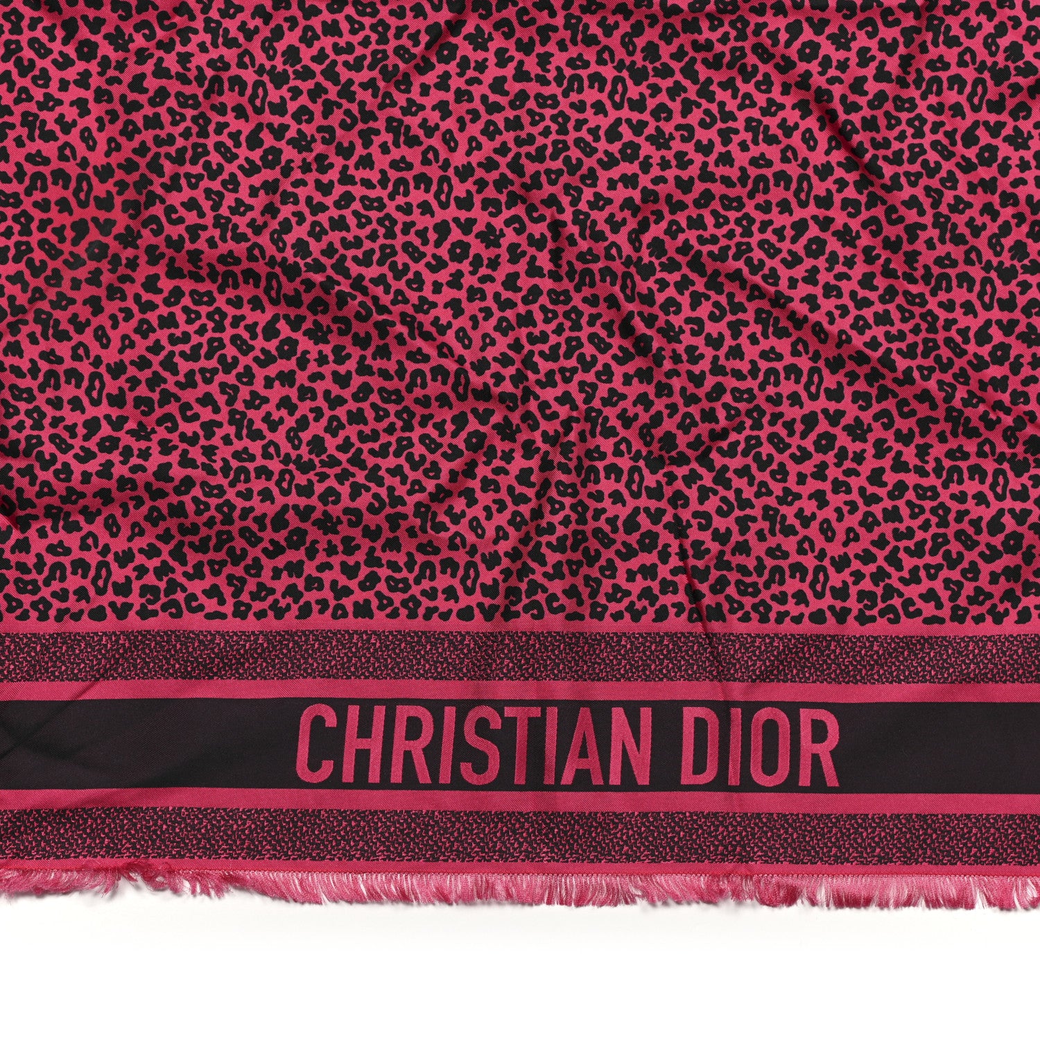 Christian Dior Silk Leopard Print Fringe Scarf Pink 2 of 4