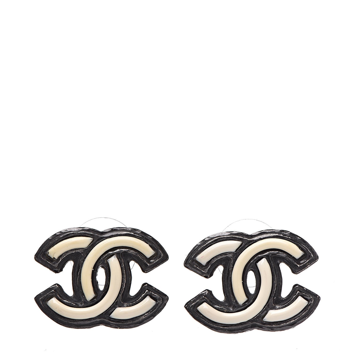 Chanel Ruthenium Enamel CC Earrings White Black 1 of 5