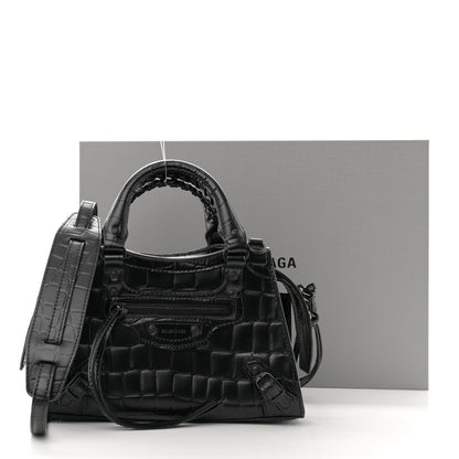 Balenciaga Semi Shiny Calfskin Crocodile Embossed Neo Classic Black Hardware Mini City Black 10 of 10