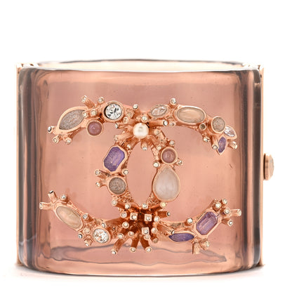 Chanel Lucite Crystal Pearl Gripoix CC Cuff Purple 1 of 5