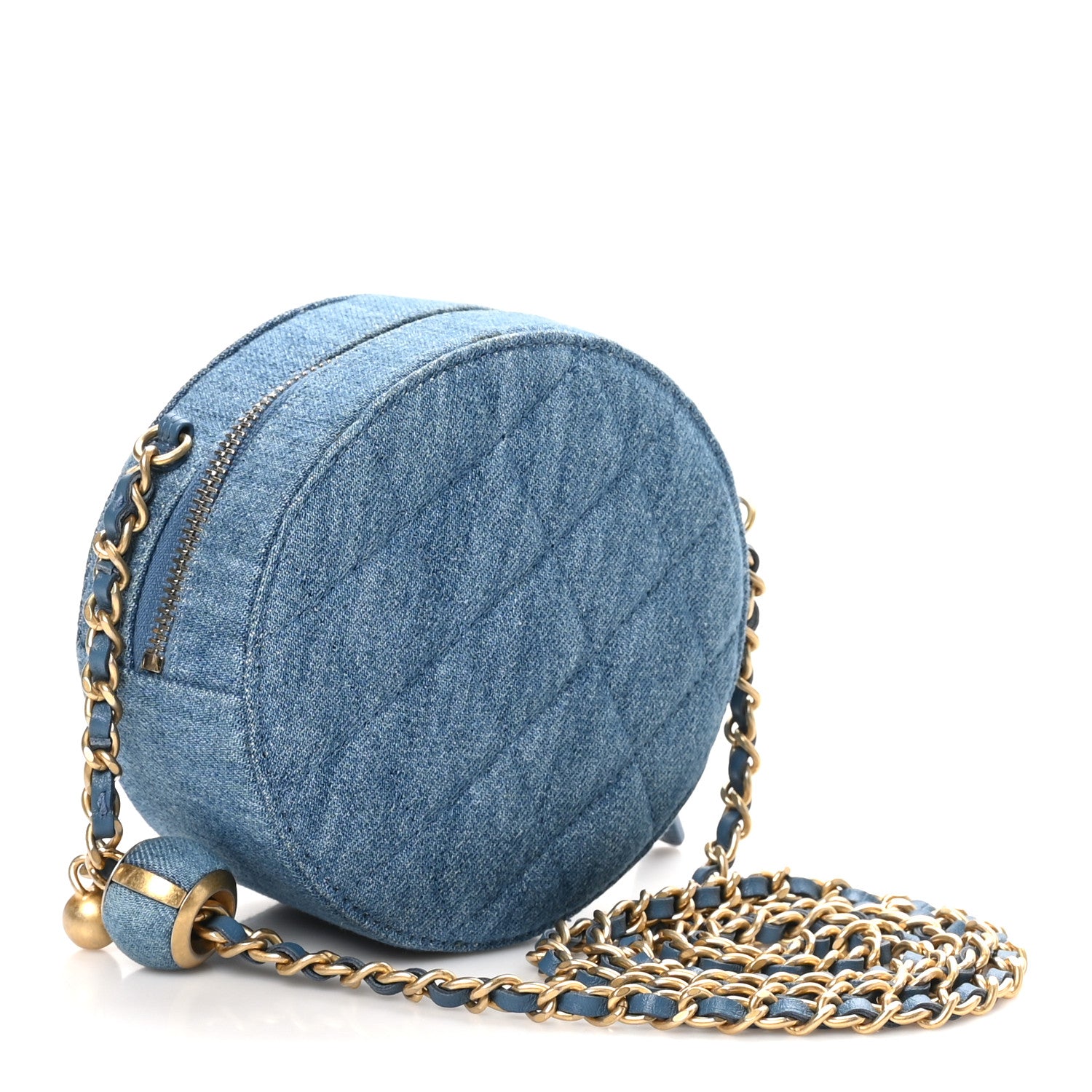 Chanel Denim Quilted Round Pearl Crush Clutch With Chain Blue 3 of 10