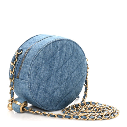 Chanel Denim Quilted Round Pearl Crush Clutch With Chain Blue 3 of 10