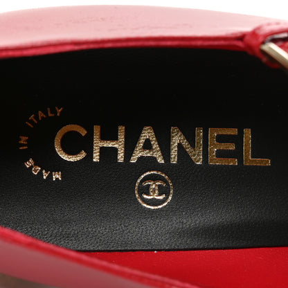 Chanel Shiny Calfskin Patent Cap Toe Mary Jane Pumps 40 Red Black Multicolor 8 of 9