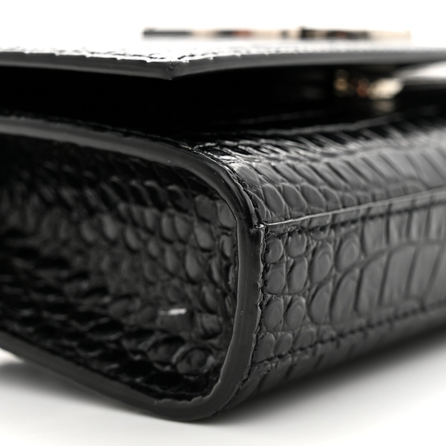 Saint Laurent Calfskin Crocodile Embossed Monogram Kate Belt Bag Black 8 of 9