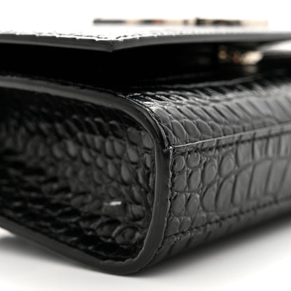Saint Laurent Calfskin Crocodile Embossed Monogram Kate Belt Bag Black 8 of 9