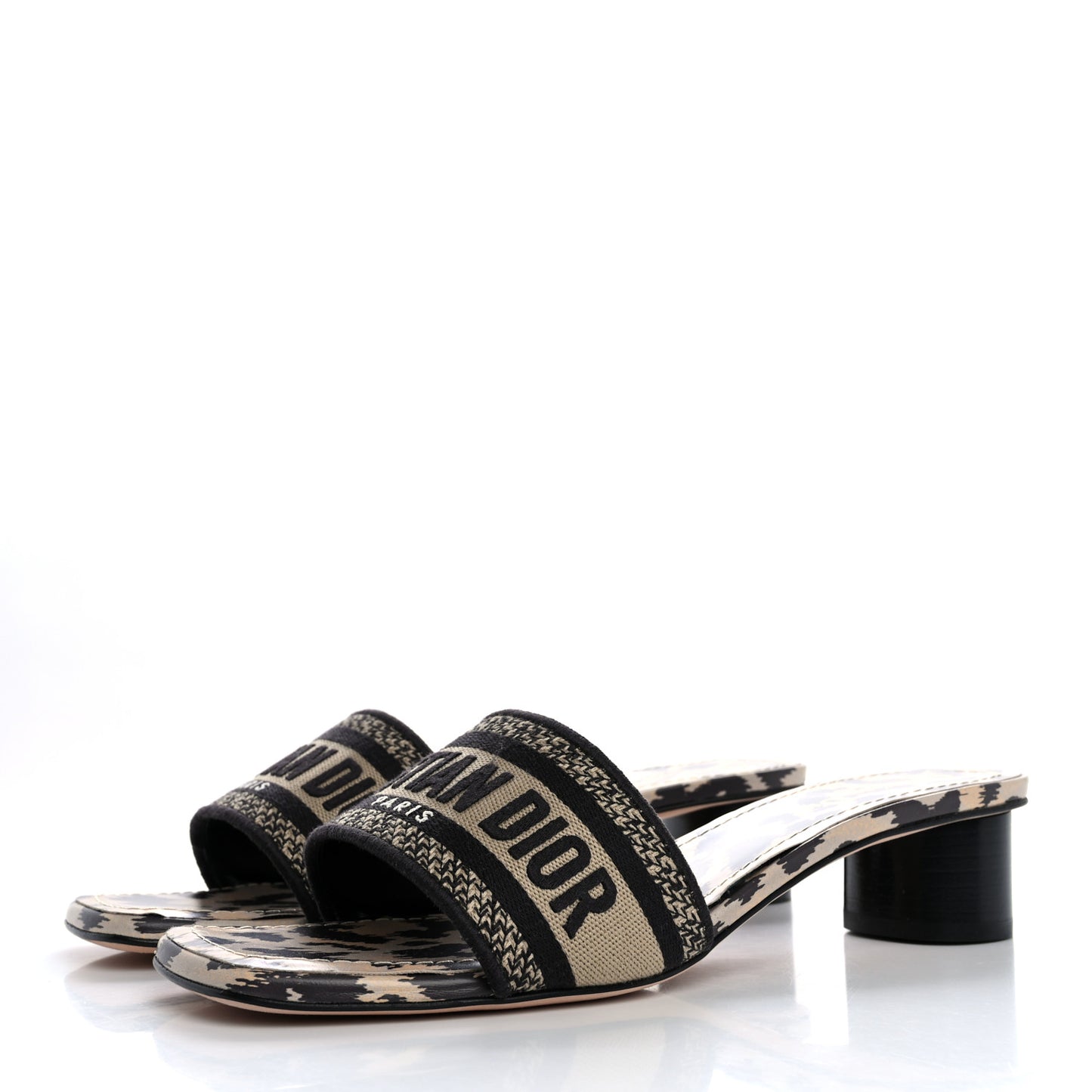 Cotton Embroidered Leopard Dway 40mm Slide Sandals 39.5 Black Beige
