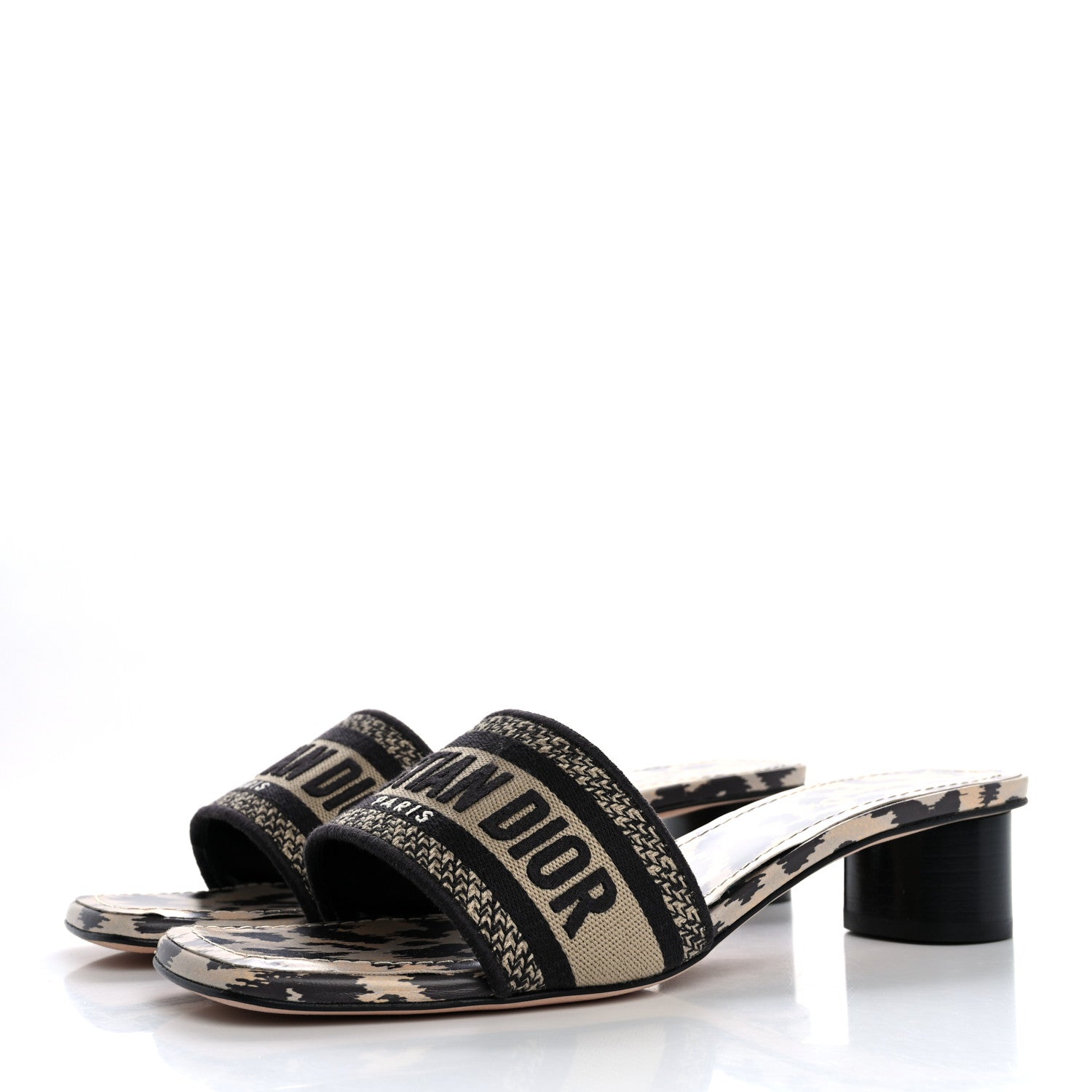 Christian Dior Cotton Embroidered Leopard Dway 40mm Slide Sandals 39.5 Black Beige 4 of 9