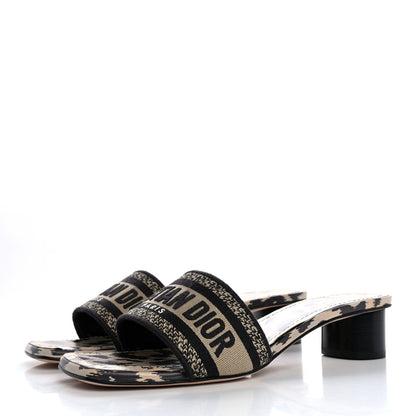 Christian Dior Cotton Embroidered Leopard Dway 40mm Slide Sandals 39.5 Black Beige 4 of 9