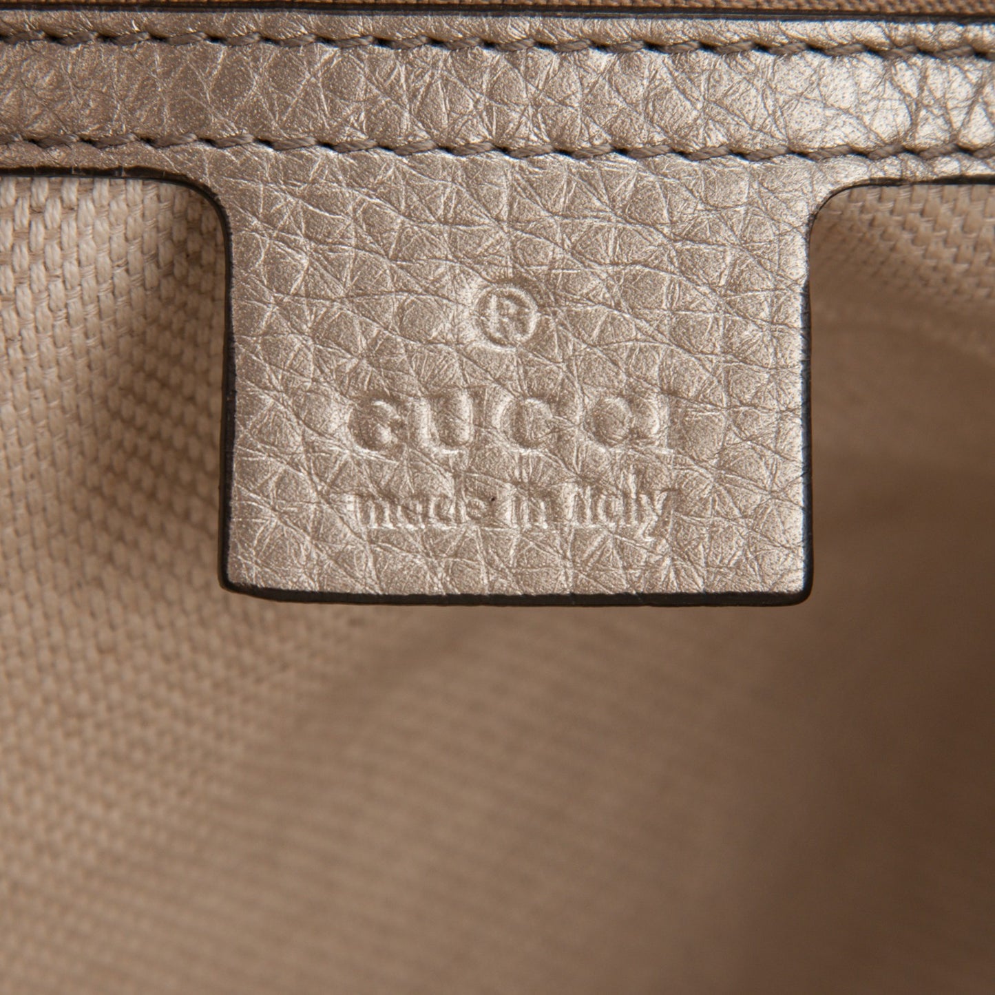 Metallic Pebbled Calfskin Medium Soho Chain Shoulder Bag Golden Beige
