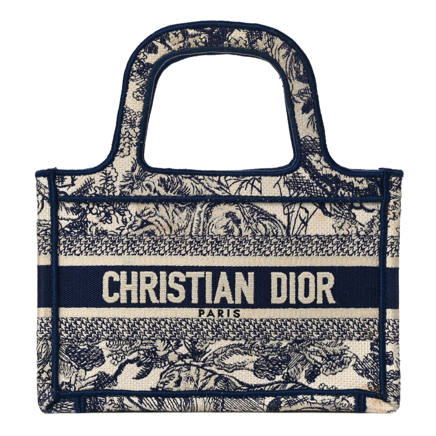 Canvas Embroidered Mini Toile De Jouy Book Tote Blue