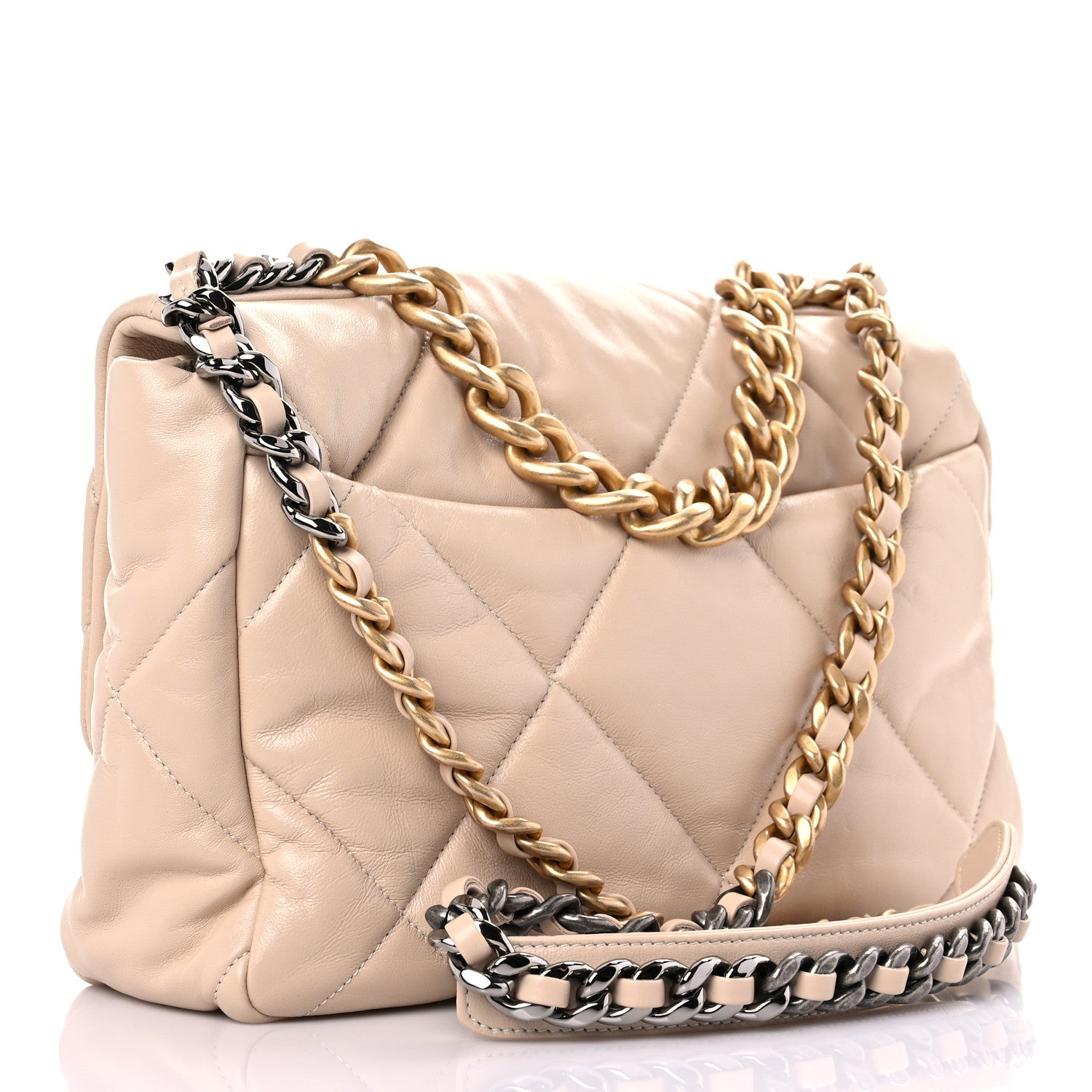 Chanel Lambskin Quilted Large Chanel 19 Flap Beige 2 of 9