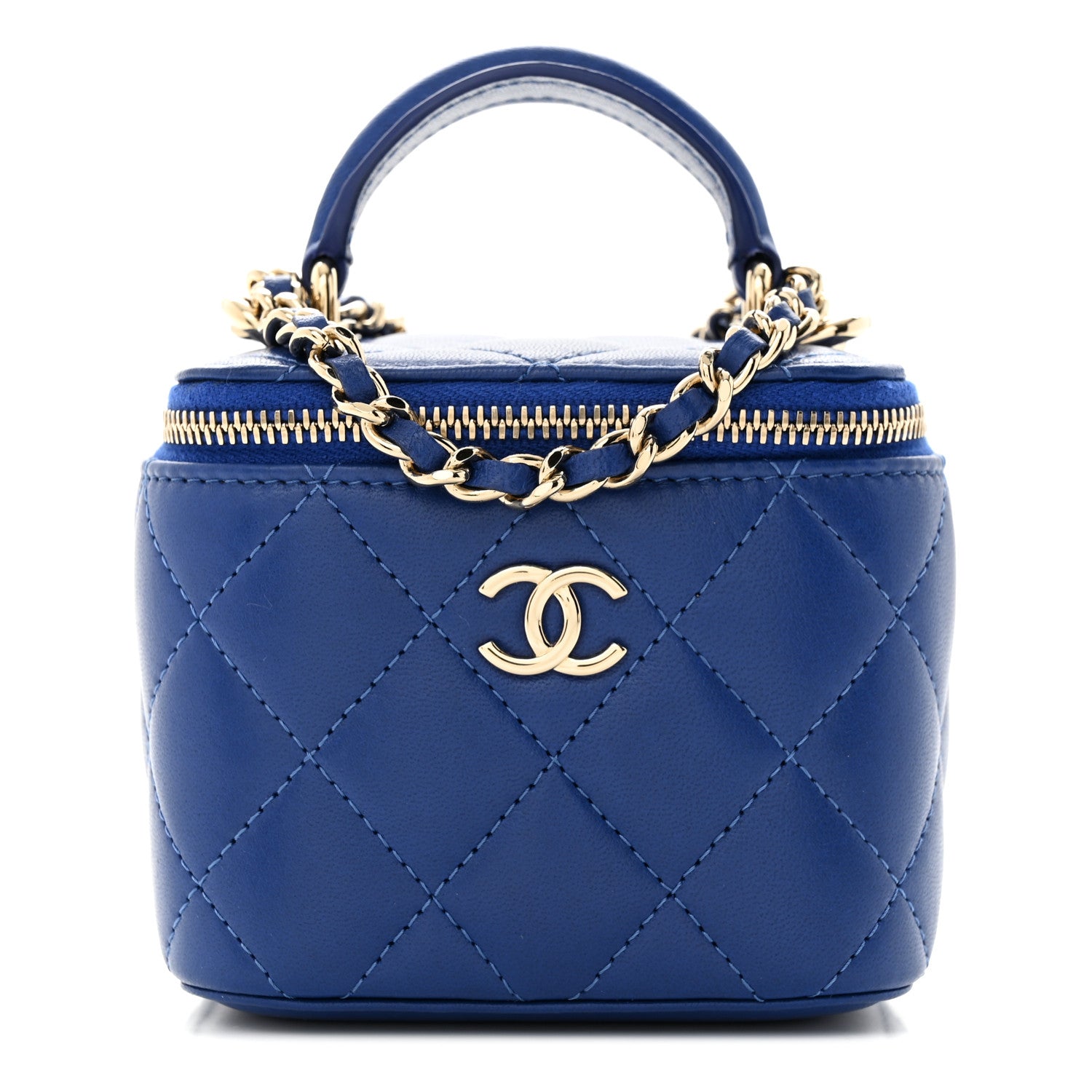 Chanel Lambskin Quilted Top Handle Mini Vanity Case With Chain Blue 1 of 11
