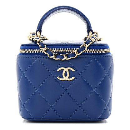 Chanel Lambskin Quilted Top Handle Mini Vanity Case With Chain Blue 1 of 11
