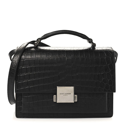 Saint Laurent Calfskin Crocodile Embossed Medium Bellechasse Satchel Matte Black 1 of 10