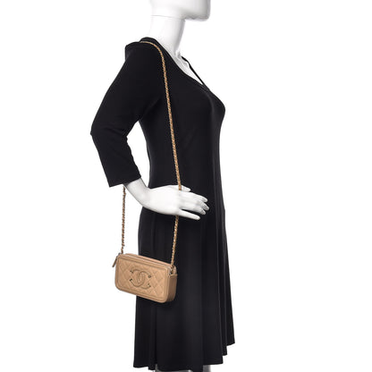 Chanel Caviar Quilted CC Filigree Clutch With Chain Beige 2 of 13